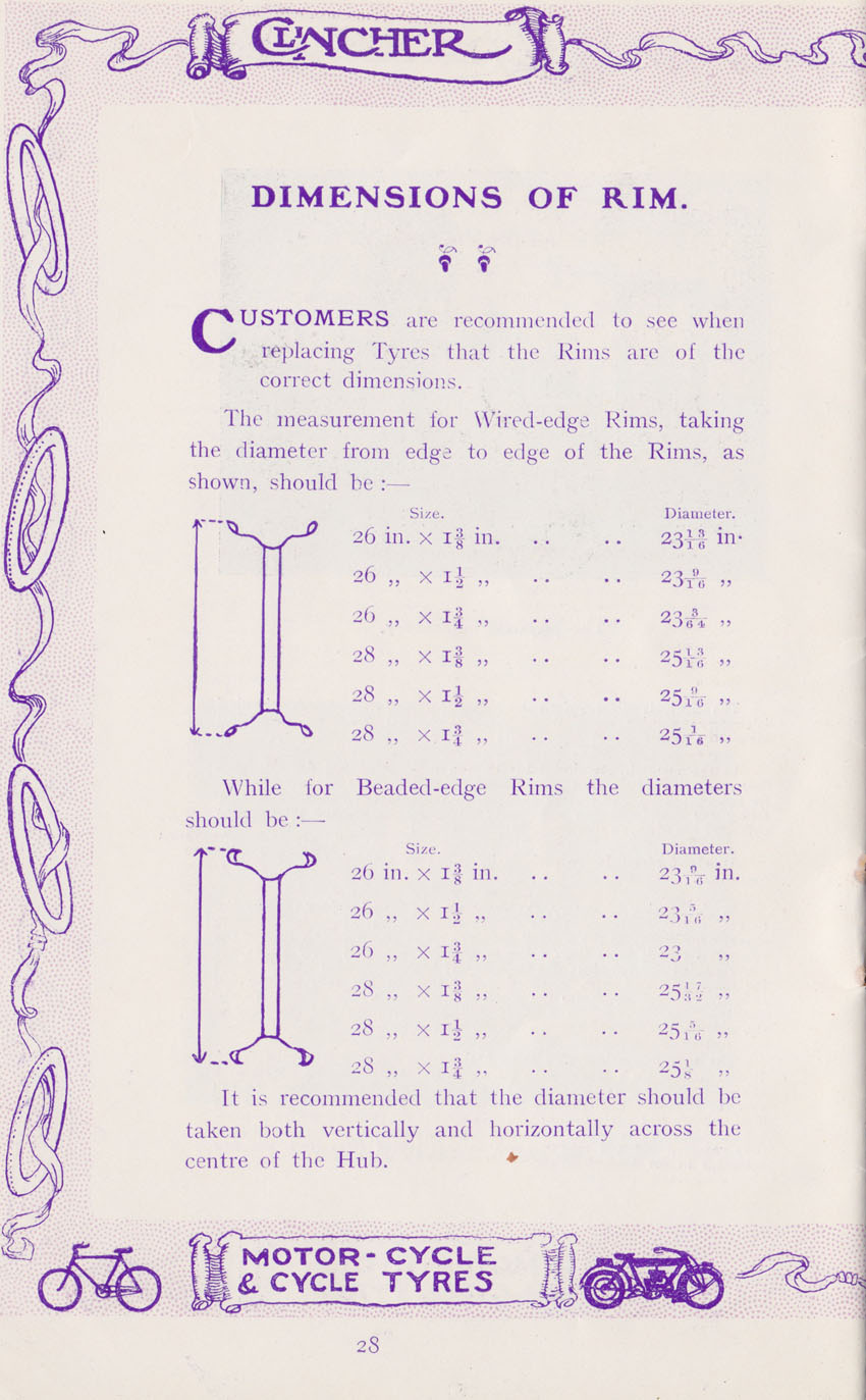 vintage road bike tire size