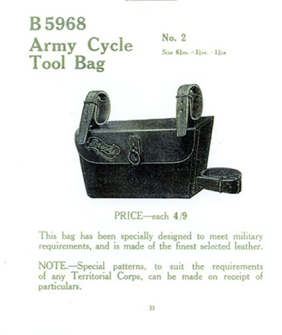 1914 Brooks catalogue military toolbag