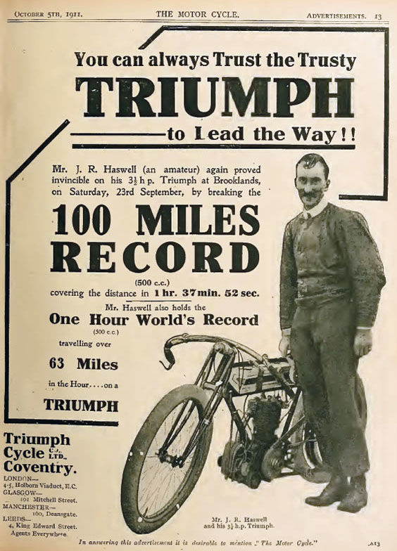 1911 JR Haswell 63mph Triumph