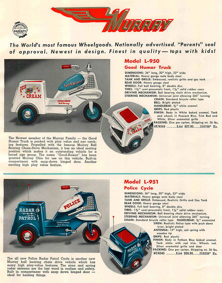 1955 Murray Police Ice Cream tricycles pedal cars